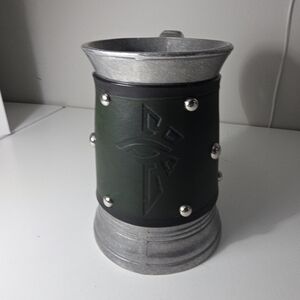 Leather-Wrapped Pewter Tumbler with Green Accent